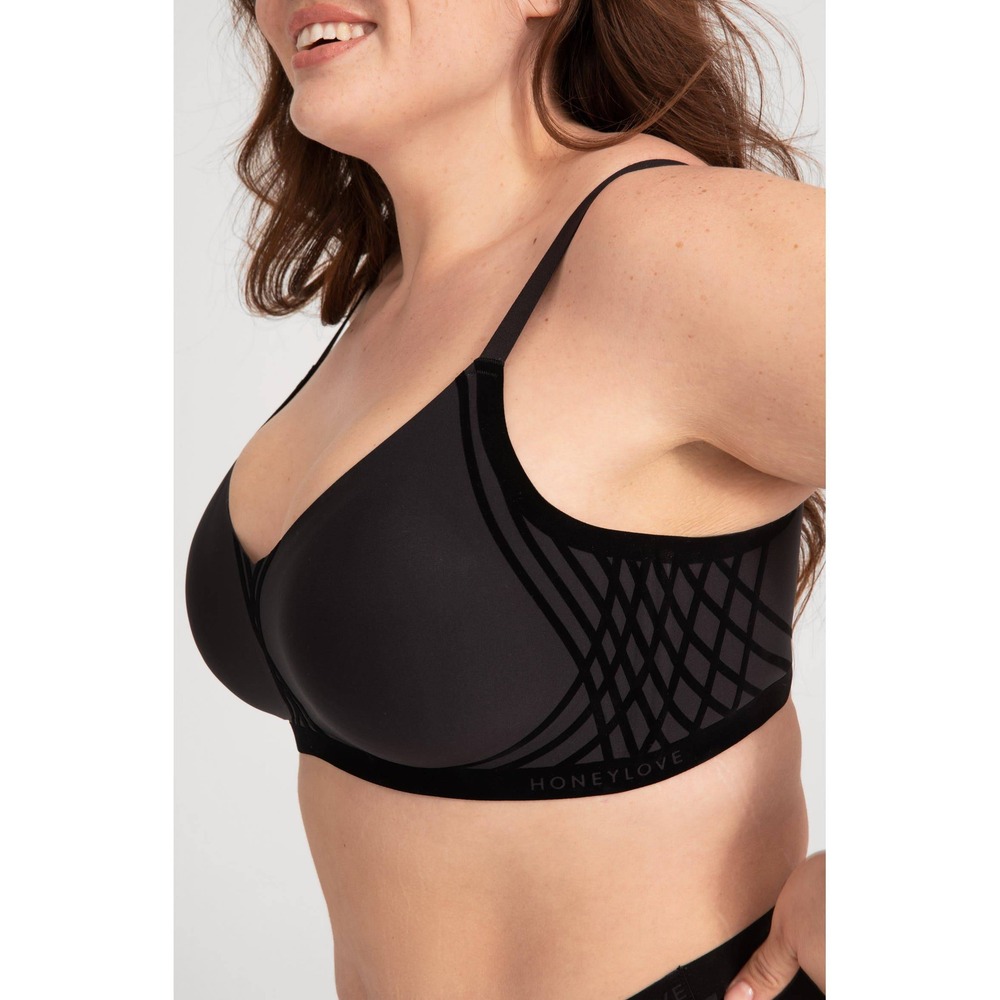 Honeylove Silhouette Bra Onyx Black Wireless Supportive Shapewear Bra Womens M +